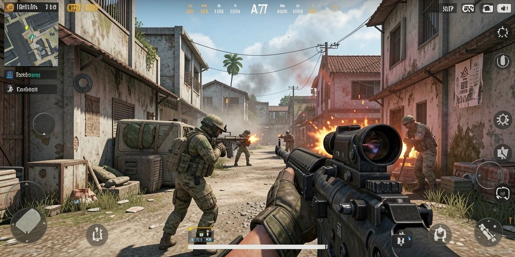Screenshot menunjukkan momen epic dalam permainan FPS API77.