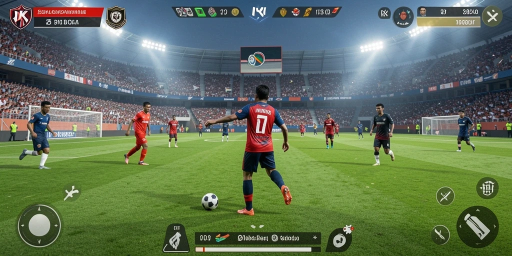 Tampilan gameplay DKK yang seru dan mendebarkan dalam pertandingan sepak bola.