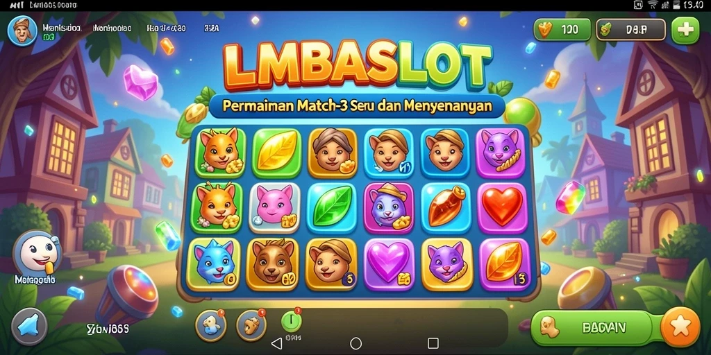Screenshot gameplay LMBASLOT yang penuh warna dan seru.