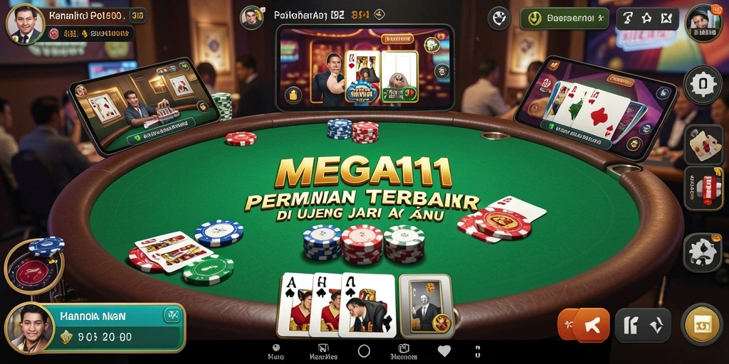 Screenshot gameplay MEGA111 menunjukkan aksi poker yang mendebarkan.