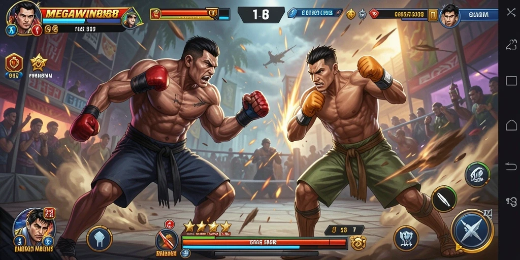 Tangkapan layar gameplay MEGAWIN888 yang penuh aksi pertarungan.