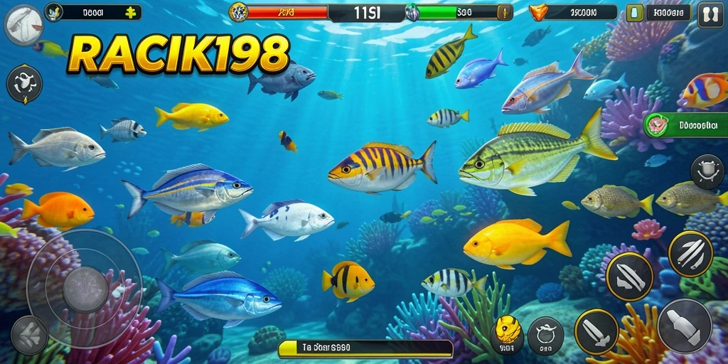 Tangkapan layar gameplay <strong>RACIK198</strong> yang penuh aksi saat berburu ikan.