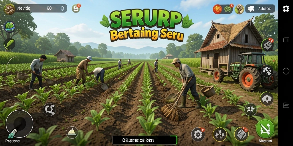Screenshot utama SERURP menampilkan gameplay petualangan bertani yang seru.