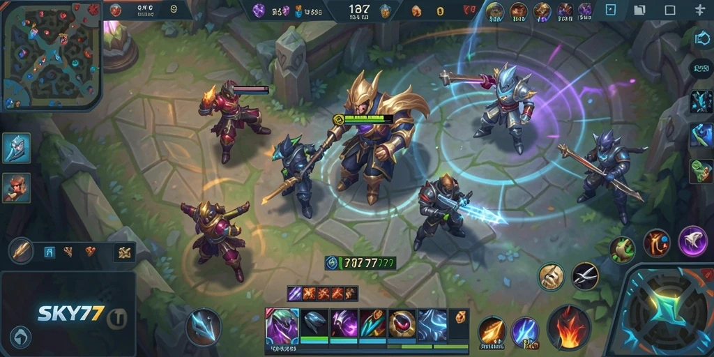 Tangkapan layar <strong>SKY77</strong> menampilkan keseruan dan strategi dalam gameplay MOBA.